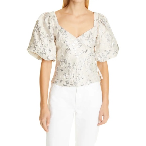 Jonathan Simkhai Taylor Matelassé Puff Sleeve Top 4 NWT - Picture 4 of 16